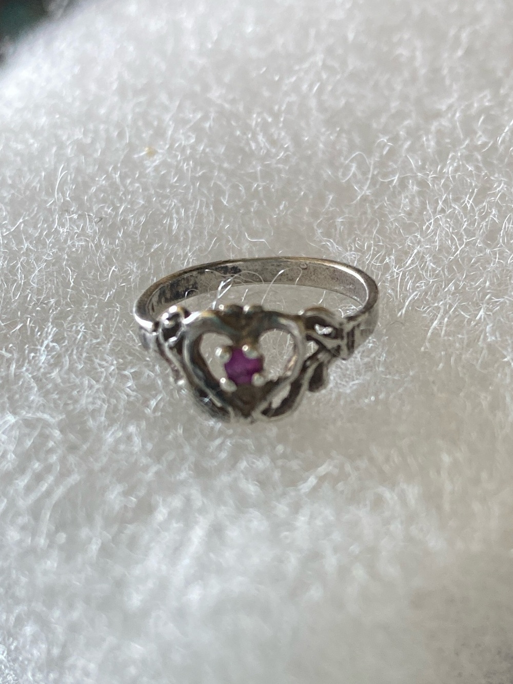 Vintage Delicate Sterling Silver Ring with Pink Stone pinkie ring